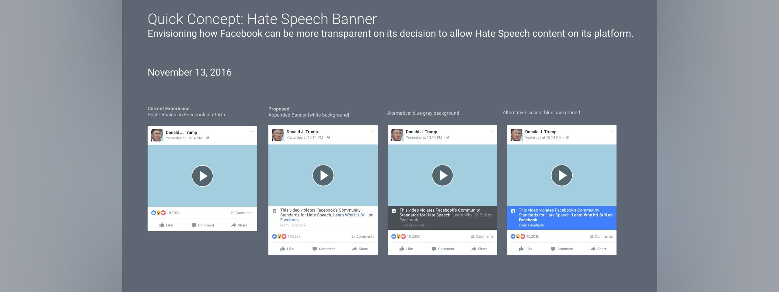 Screenshot of Facebook's hate speech banner