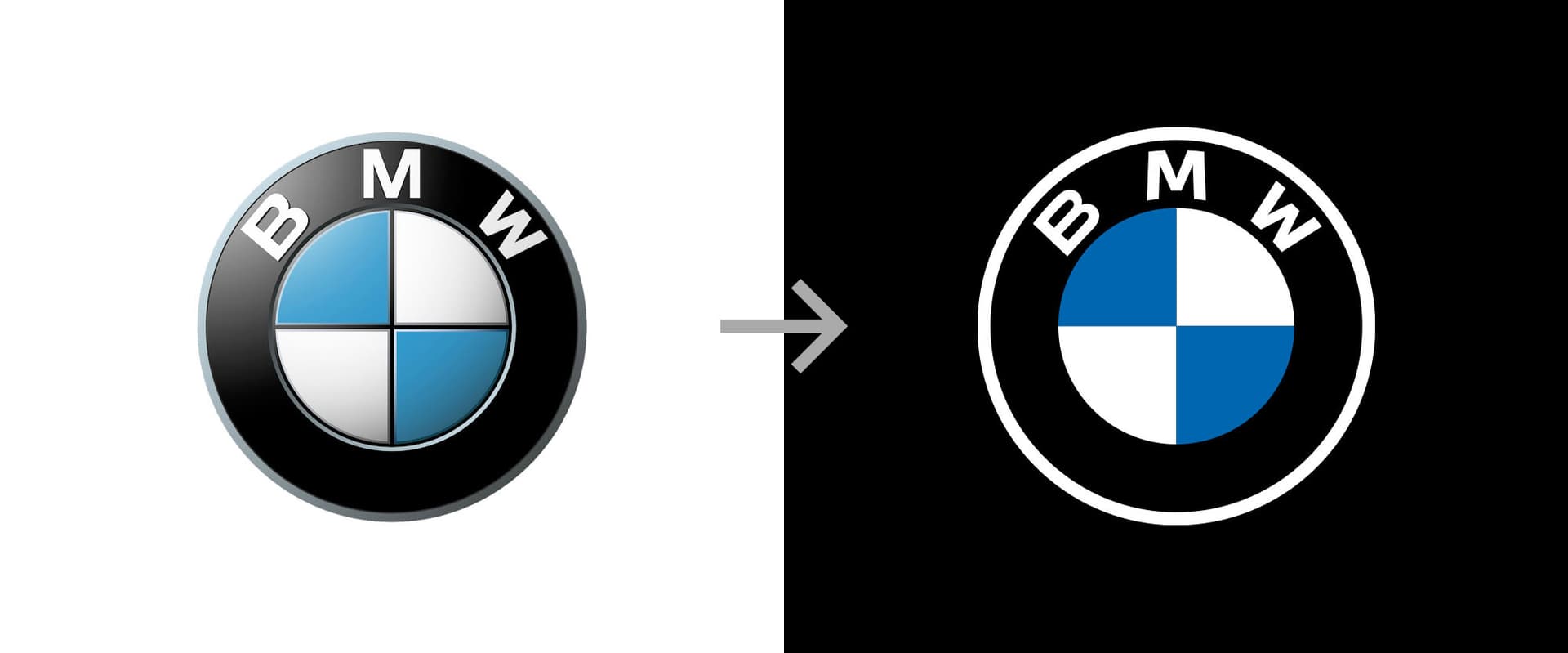 Before and after of BMW's logo redesign in 2020